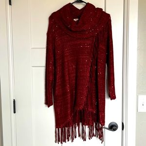 Beautiful red tunic sweater with sequin sparkles
